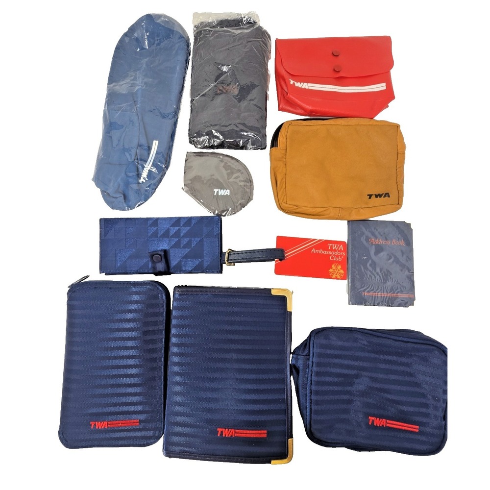Lot 11 Vintage‎ TWA Bag Toiletry Travel Calculator Notepad Kit &  More U295